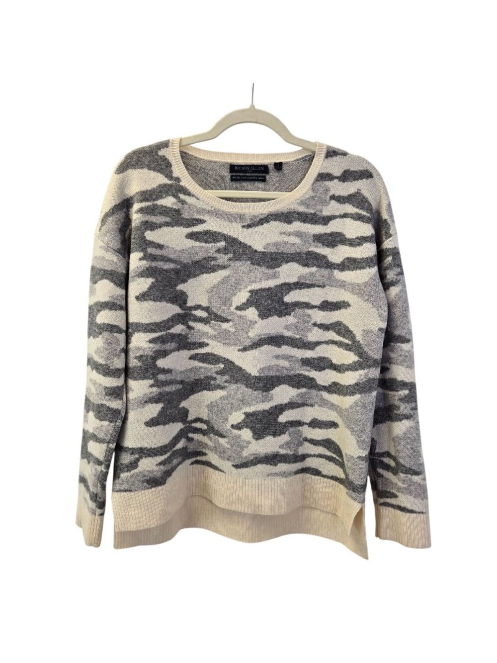 Brown Allan Wool & Cashmere Blend Camouflage Print Crewneck Sweater Size Medium